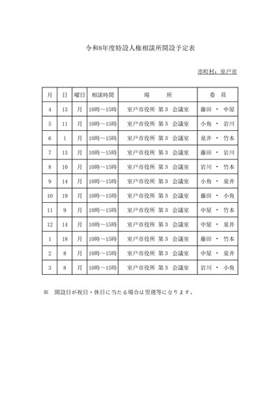 R8特設人権相談所開設計画 R8特設人権相談所開設計画