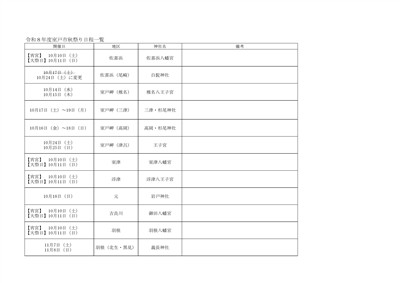 令和８年度秋祭り日程一覧（ホームページ）