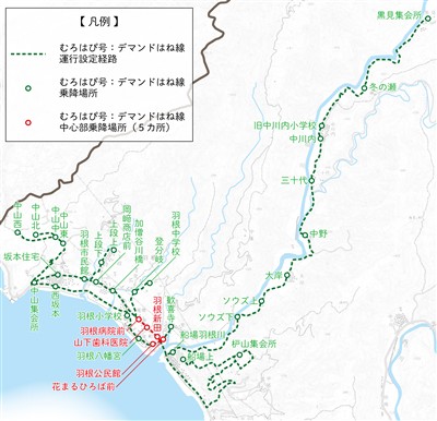 デマンドはね線　路線図